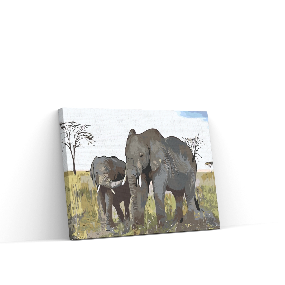 Pintar por Números - Cría de elefante con su madre