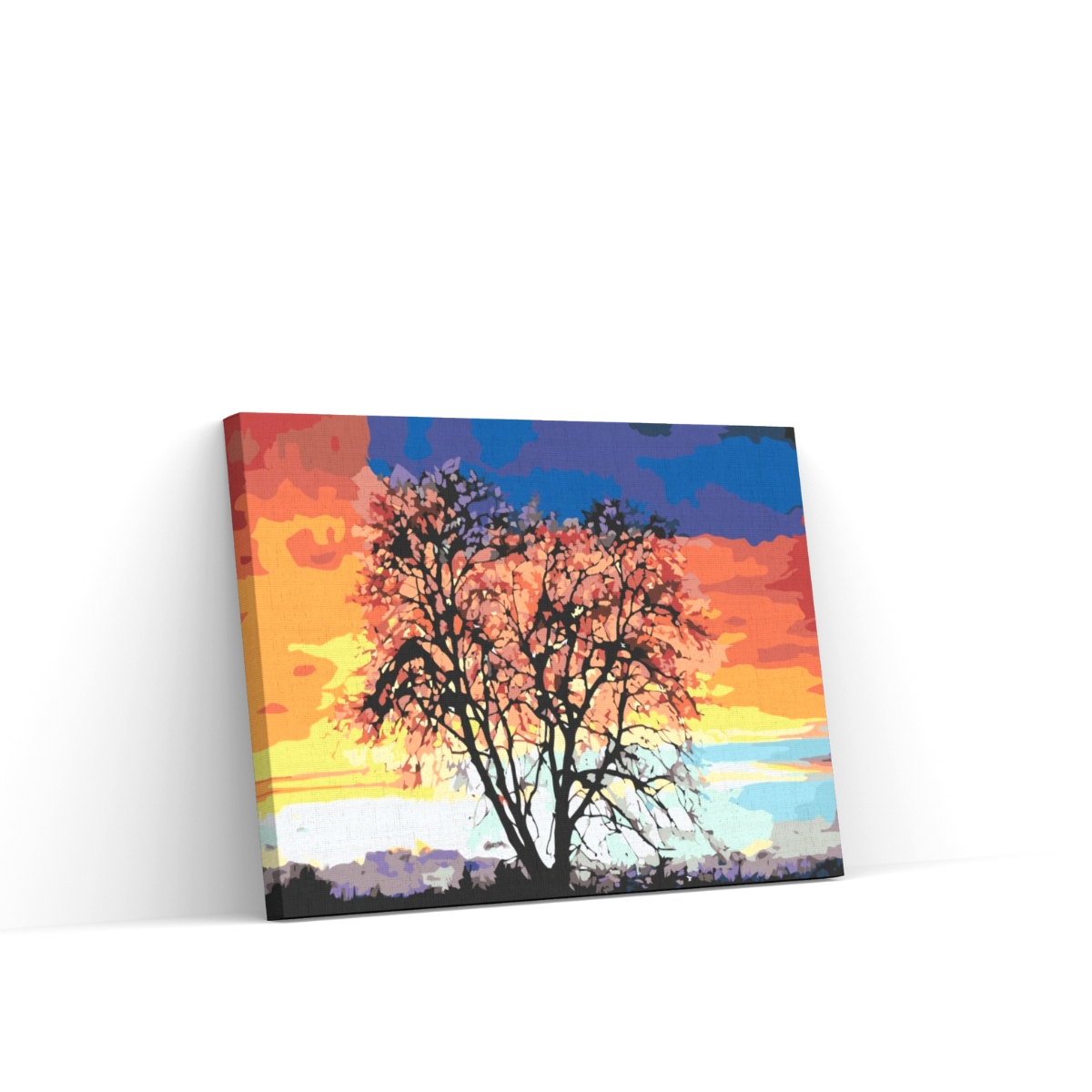 Pintar por Números - Árbol y colorida puesta de sol