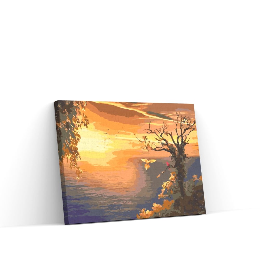 Pintar por Números - Puesta de sol sobre el océano y loros