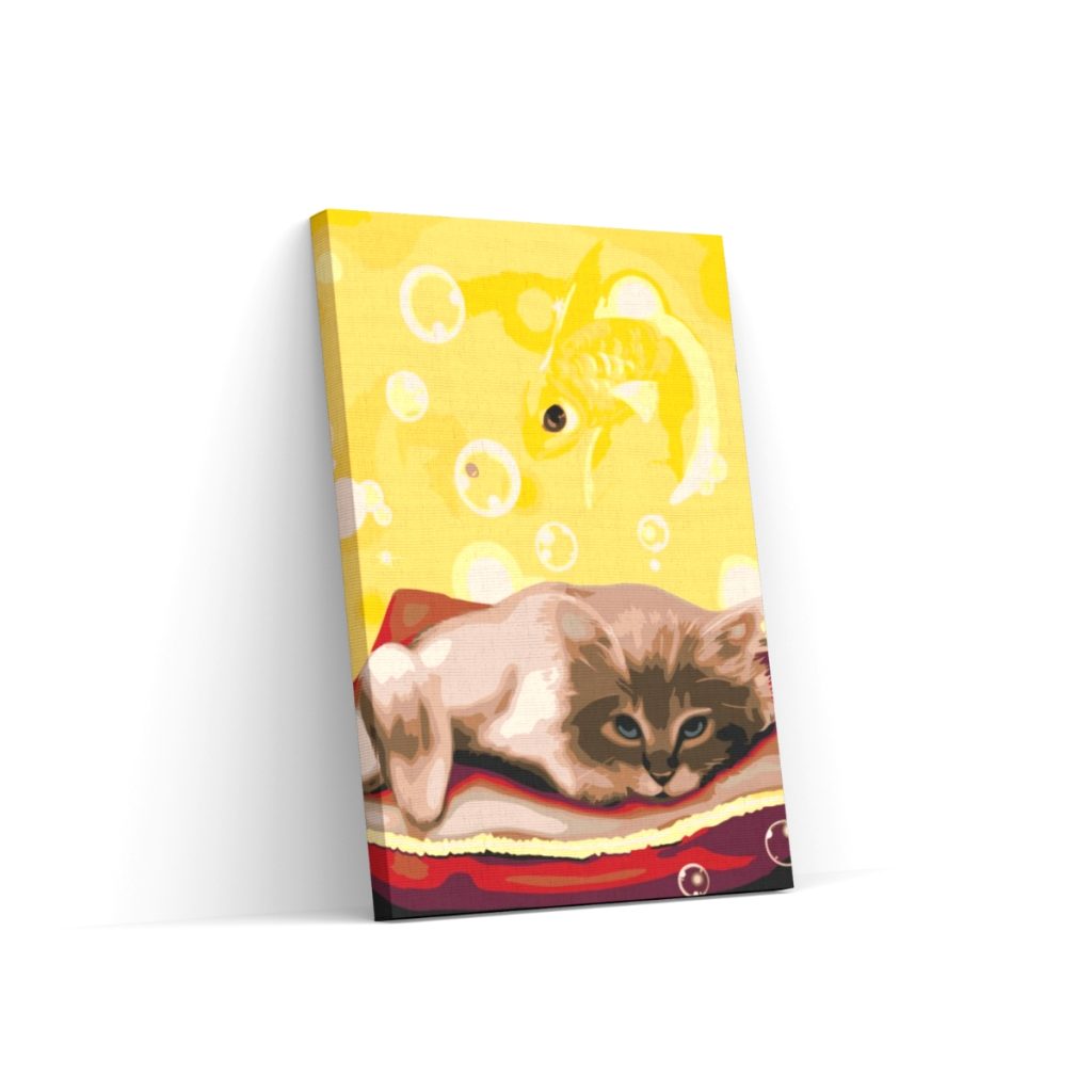 Pintar por Números - Un gato soñando con un pez