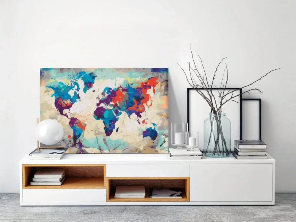 Pintar por Números - Mapa del mundo (azul y rojo) 3 partes