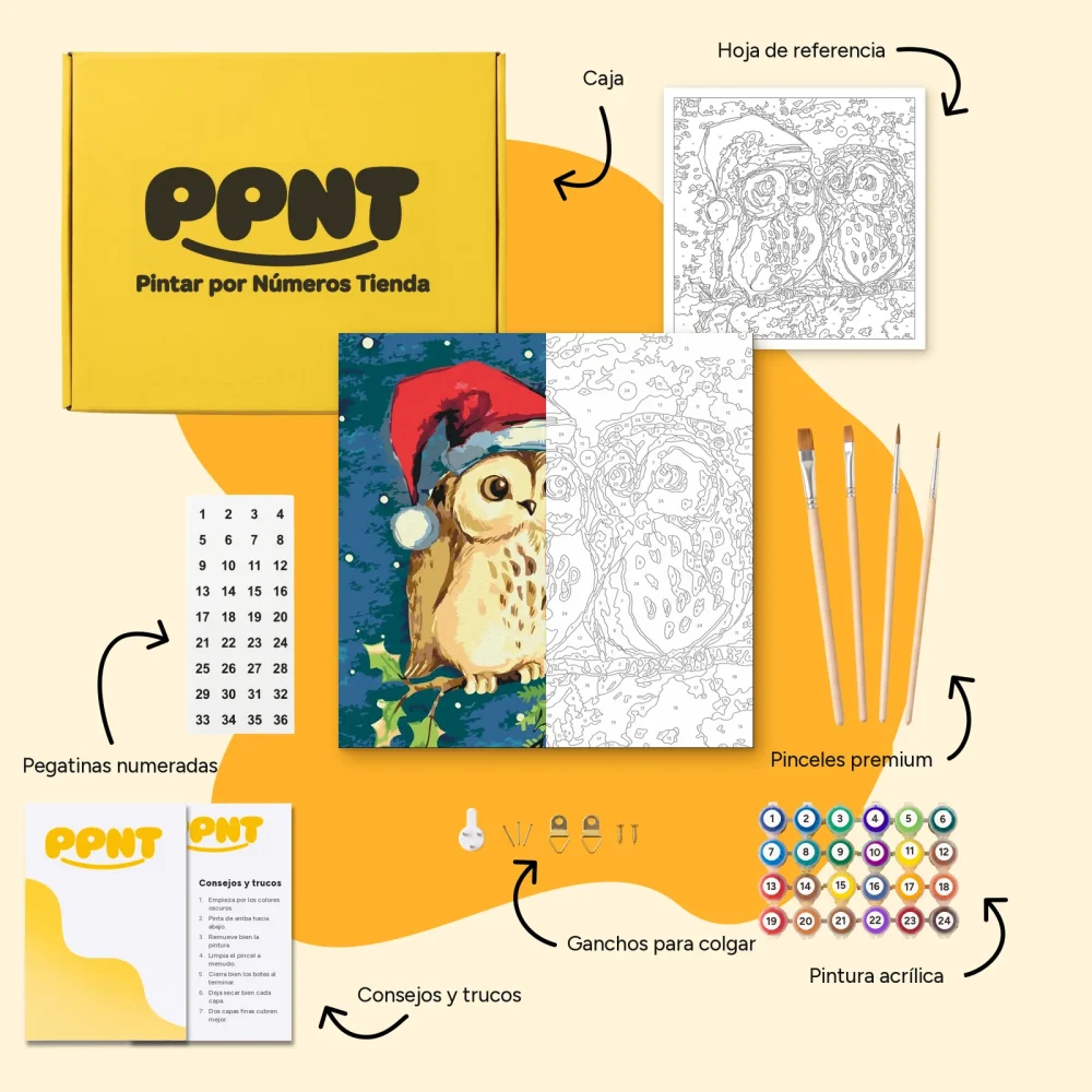 Pintar por Números - Búhos navideños