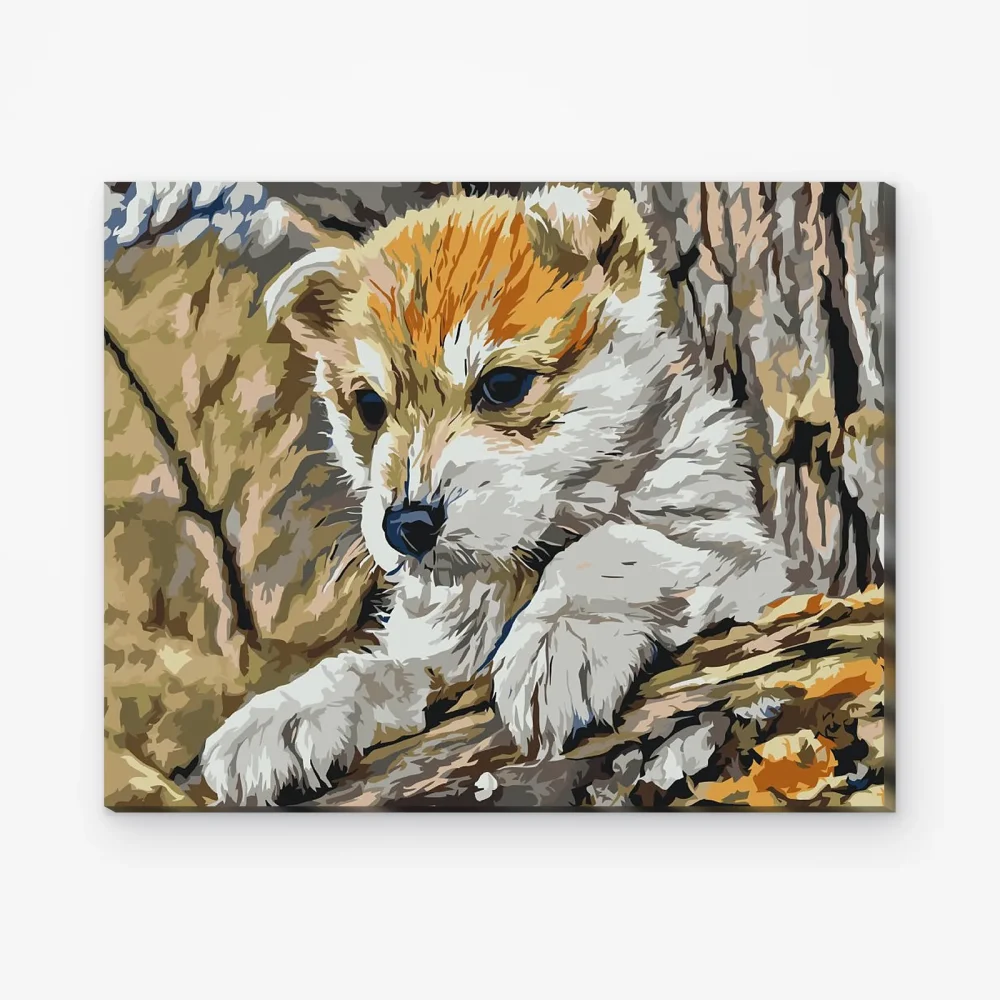 Pintar por Números - Cachorro jugando en el bosque