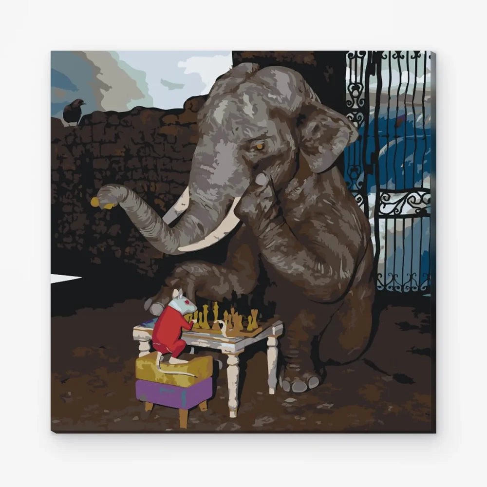 Pintar por Números - El elefante y el ratón juegan al ajedrez