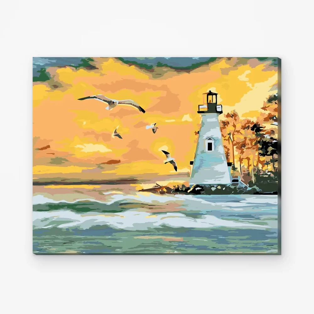 Pintar por Números - Faro y gaviotas