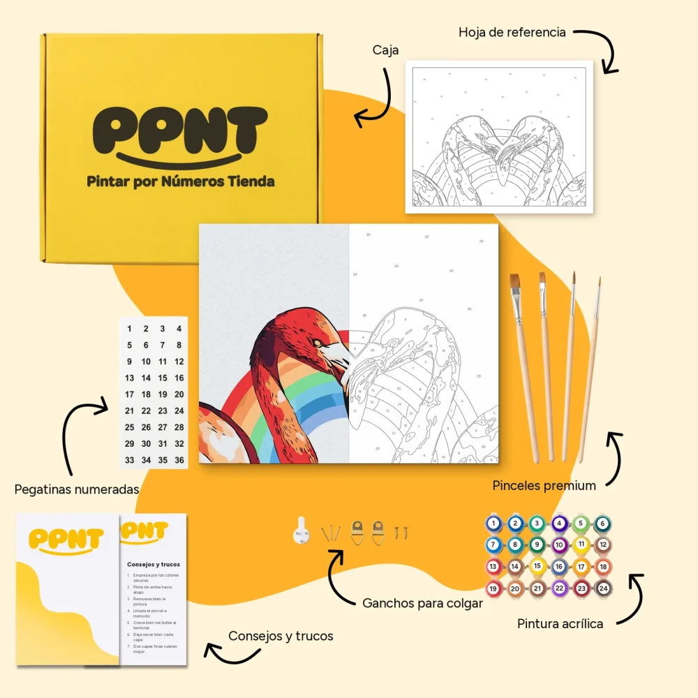Pintar por Números - Flamencos en forma de corazón