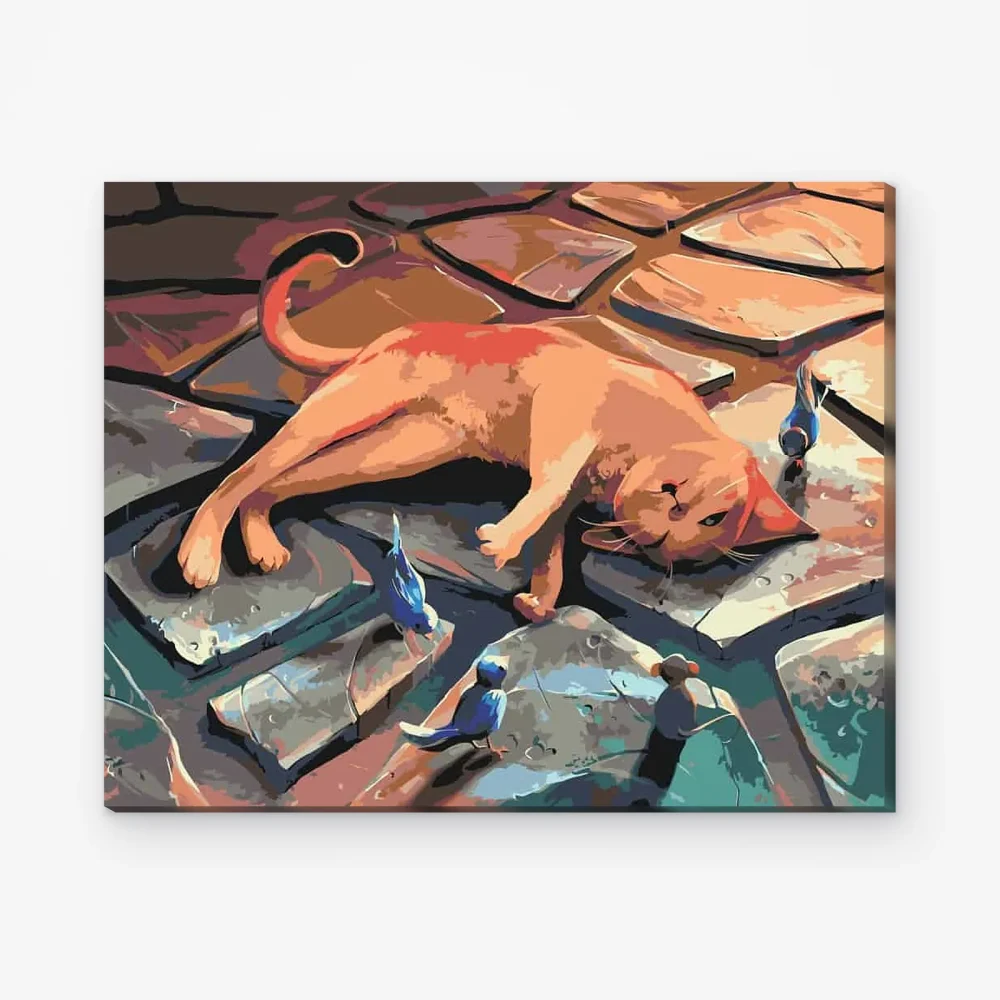 Pintar por Números - Gato juguetón en el suelo