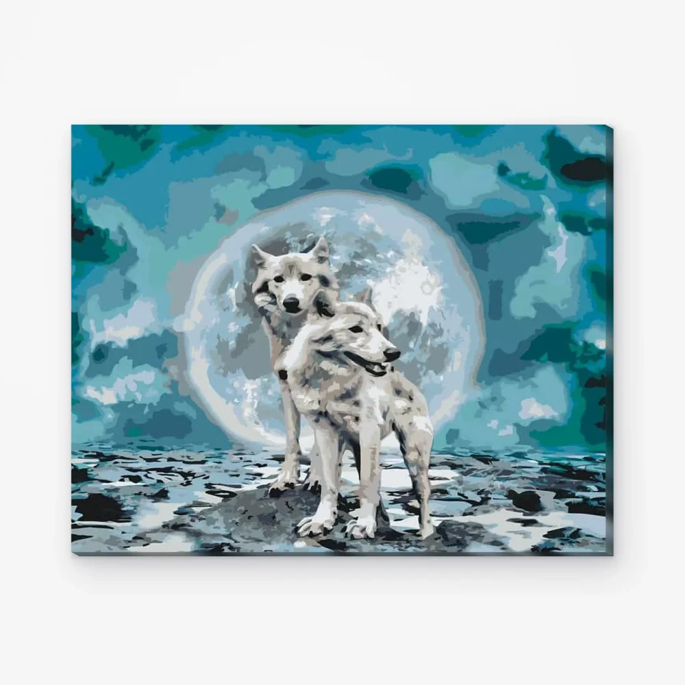Pintar por Números - Lobos blancos bajo la luna llena