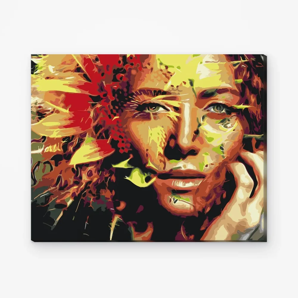 Pintar por Números - Mujer escondida en un girasol