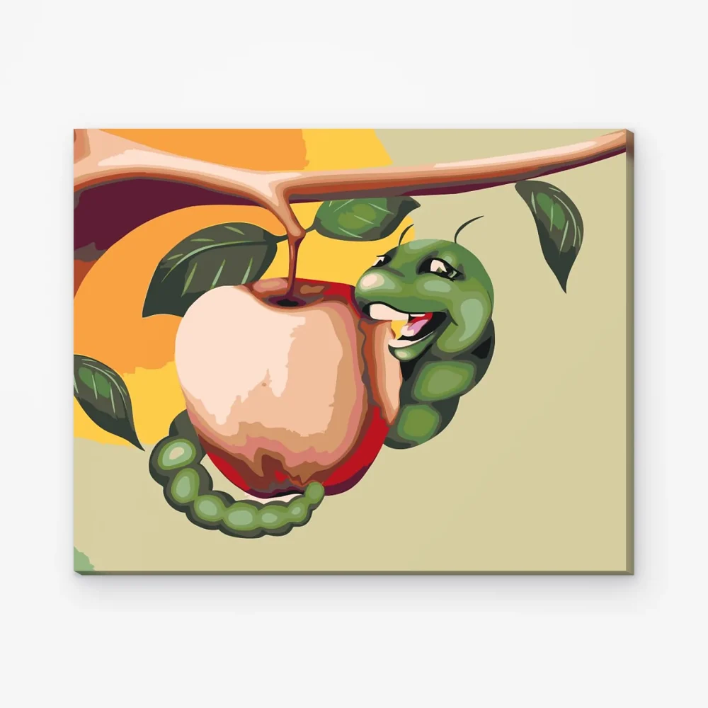 Pintar por Números - Oruga comiendo una manzana
