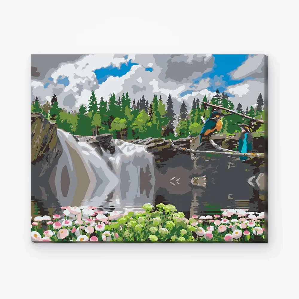 Pintar por Números - Pájaros en la cascada