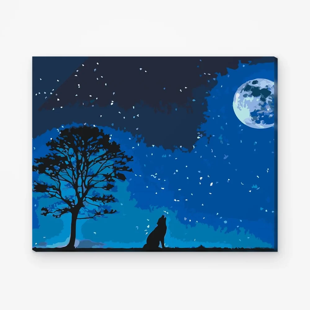 Pintar por Números - Perro aullador en luna llena