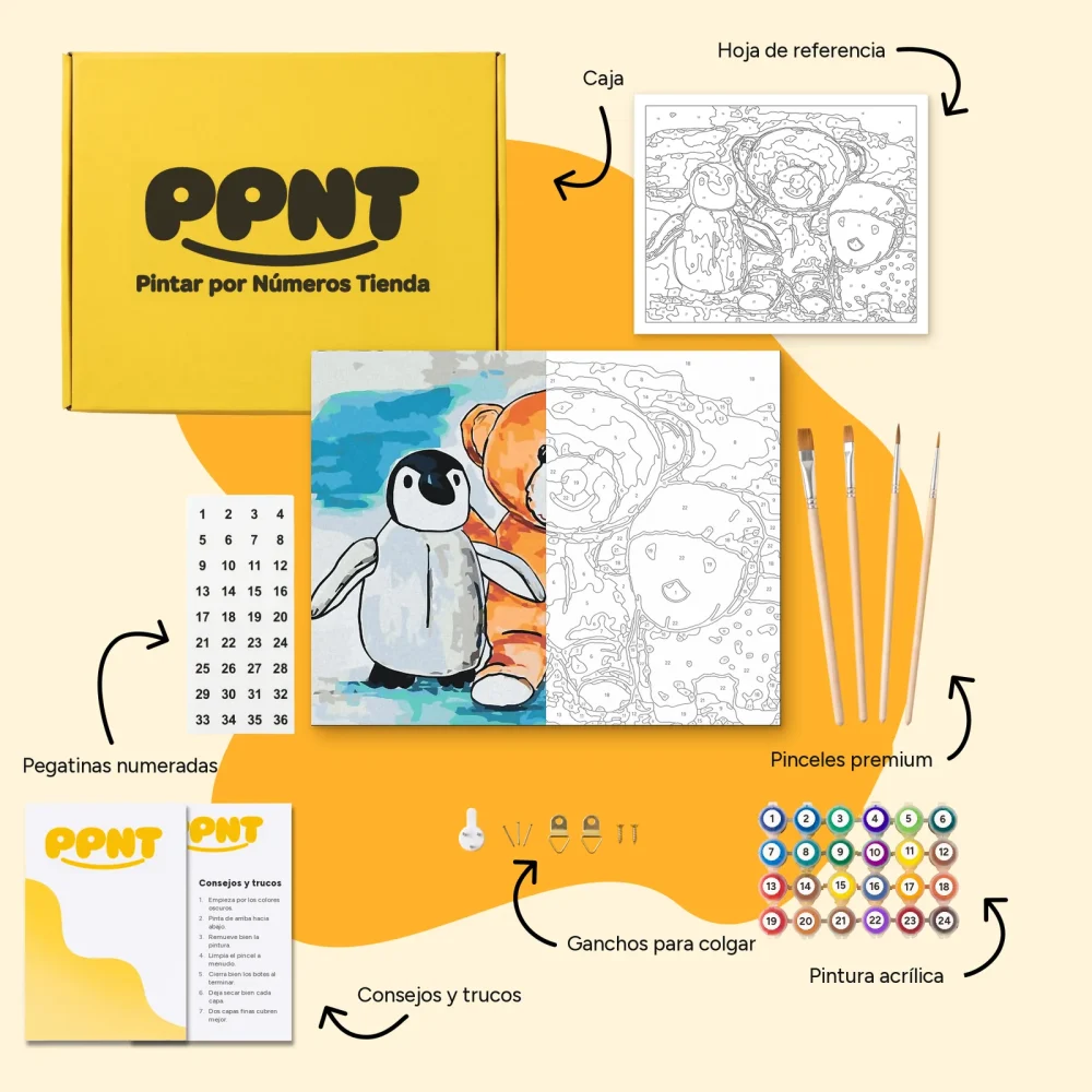 Pintar por Números - Pingüino, osito y oveja