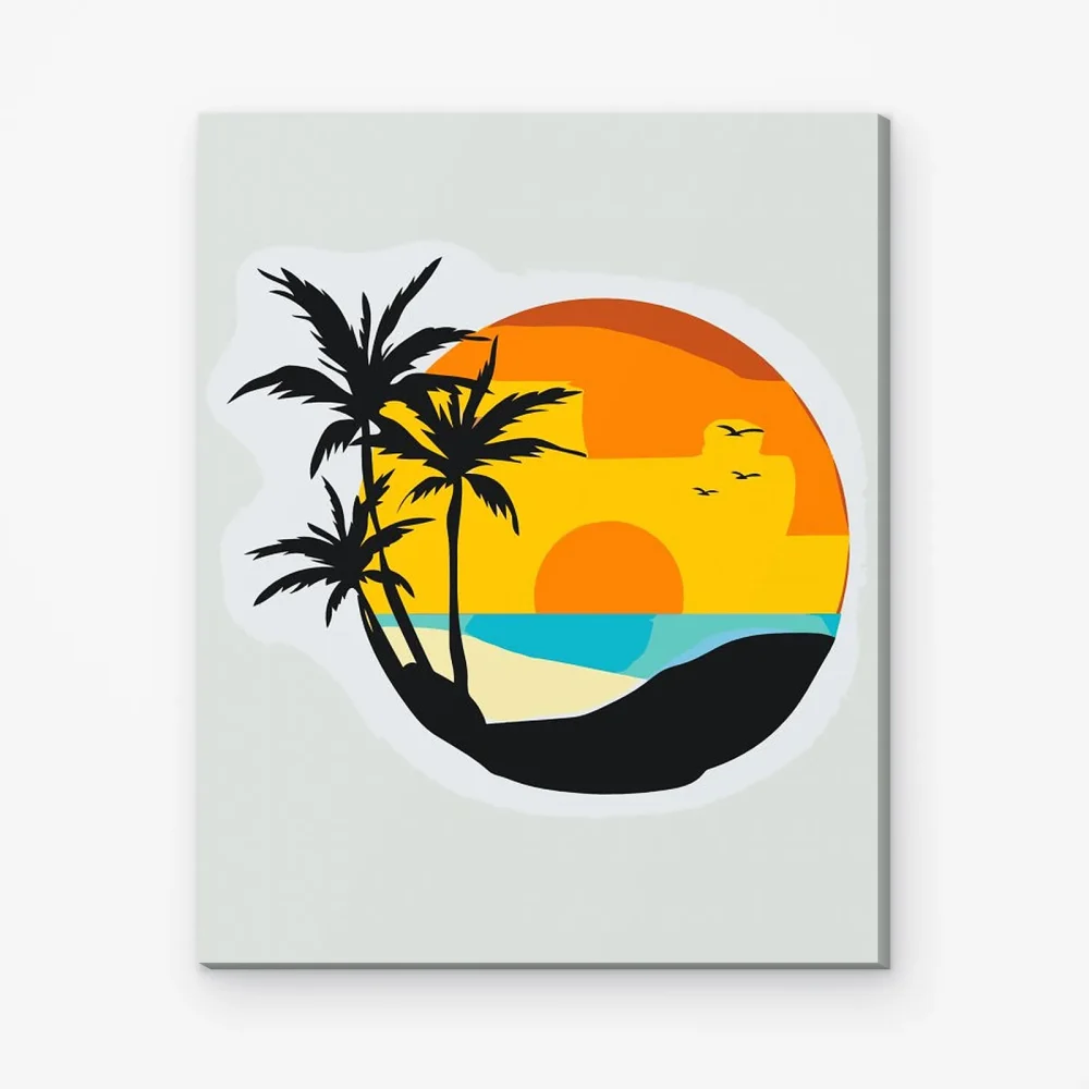 Pintar por Números - Playa, palmeras, puesta de sol
