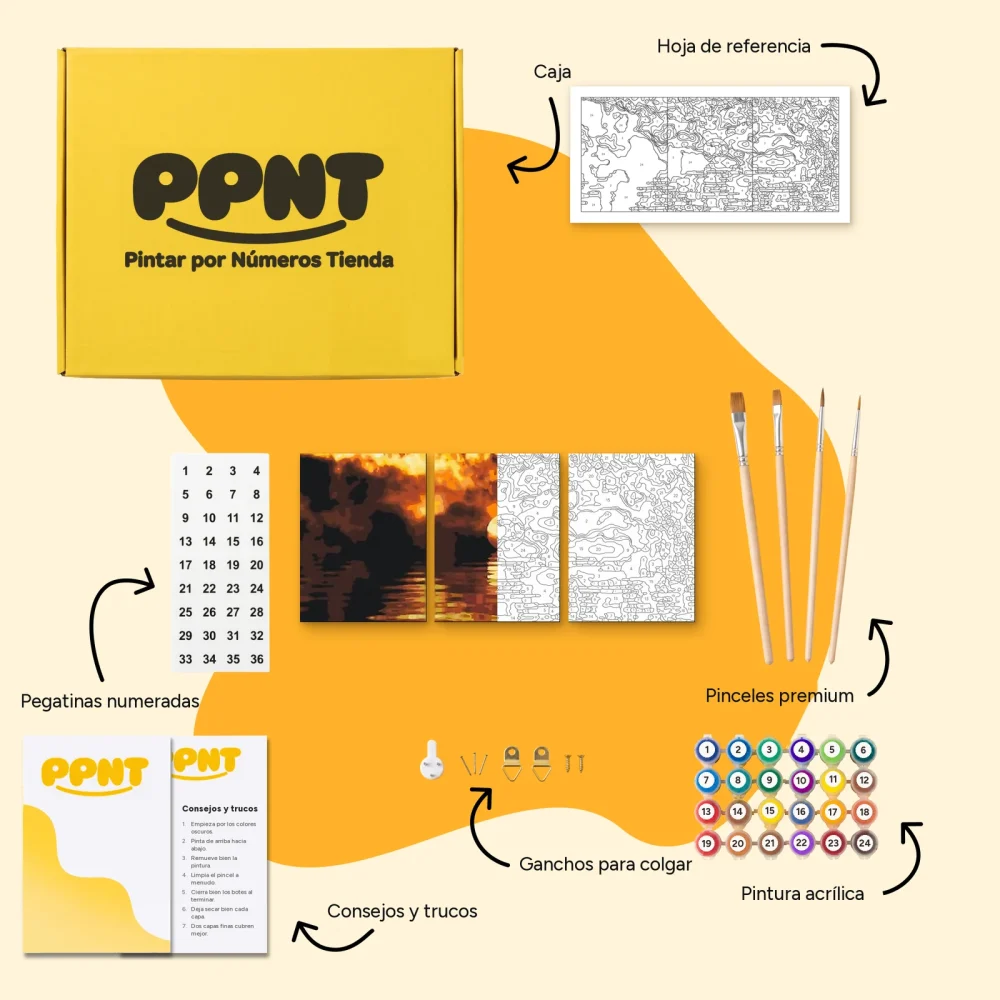 Pintar por Números - Puesta de sol de fuego (juego de 3)