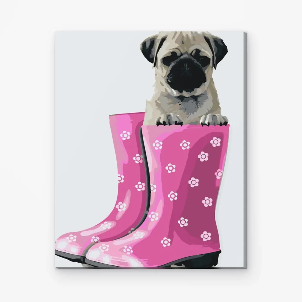 Pintar por Números - Pug con botas de goma