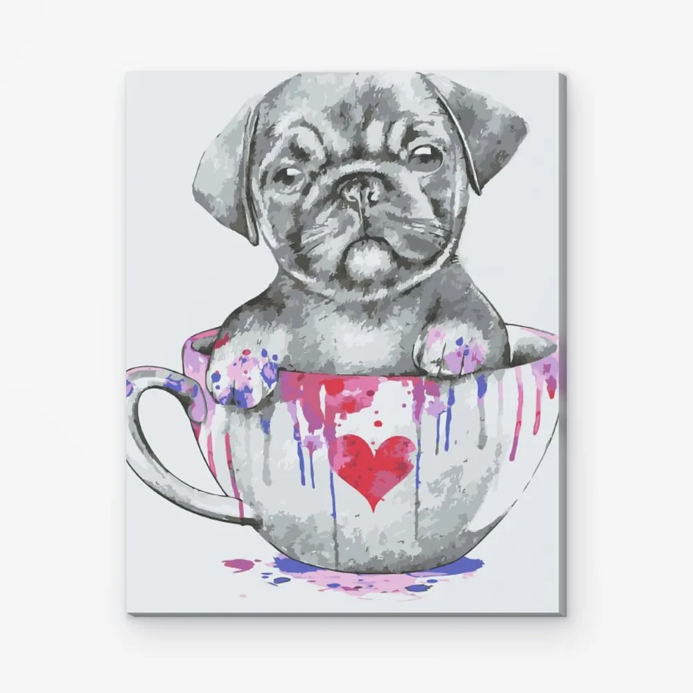 Pintar por Números - Pug en una taza pintada