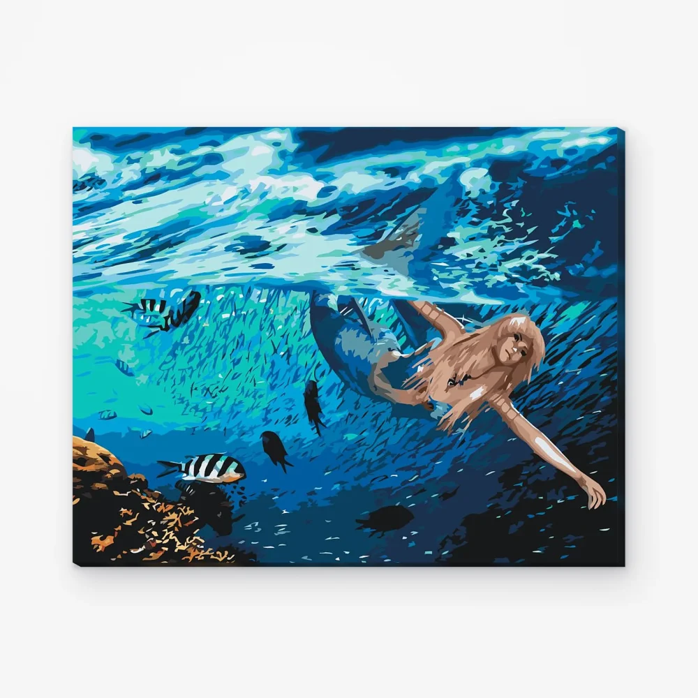 Pintar por Números - Sirena nadando con peces