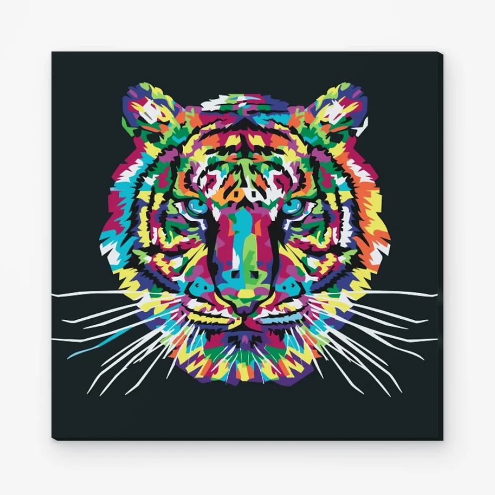 Pintar por Números - Tigre de colores sobre fondo negro