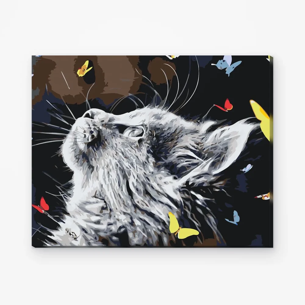 Pintar por Números - Un gato entre mariposas