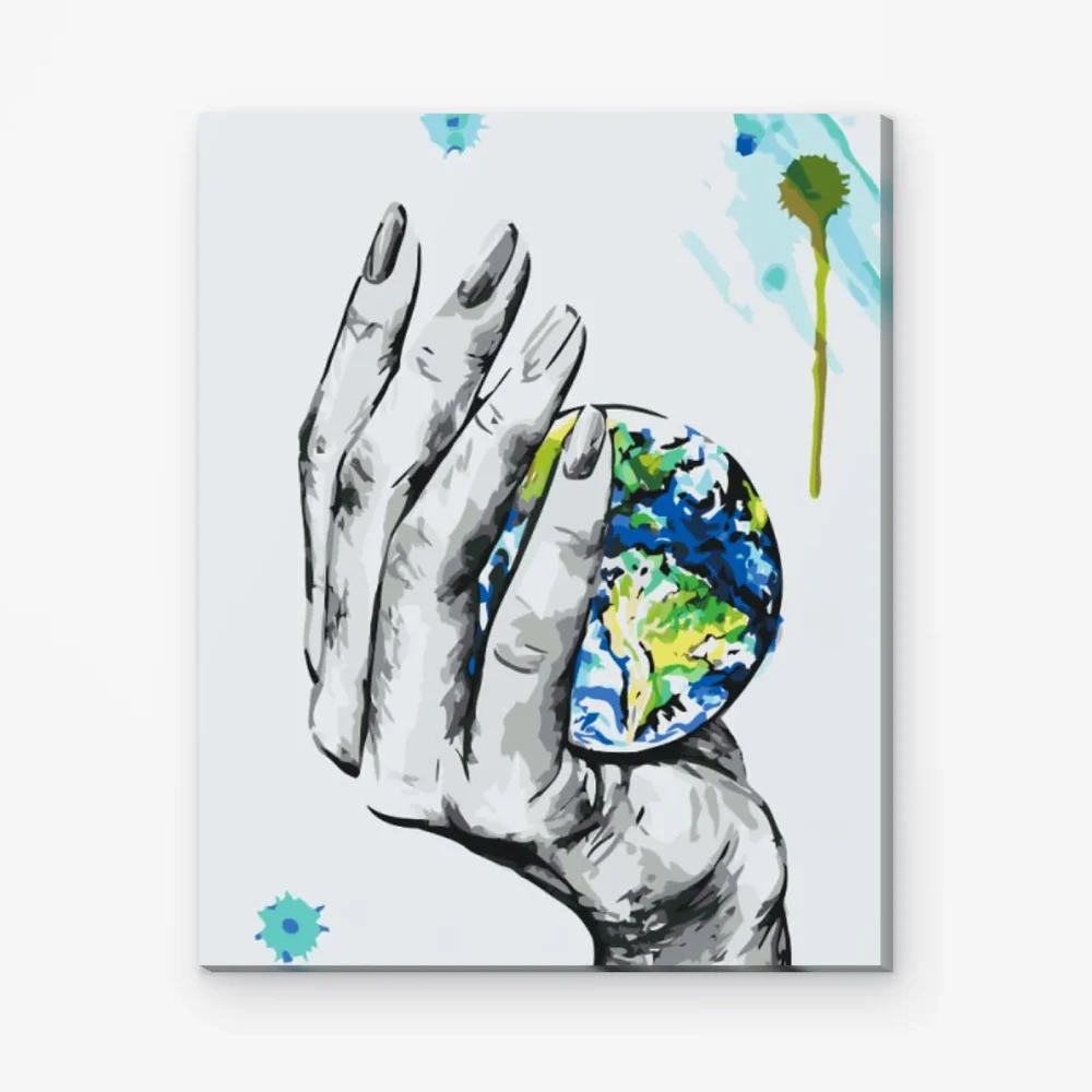 Pintar por Números - Un planeta en la mano de una mujer