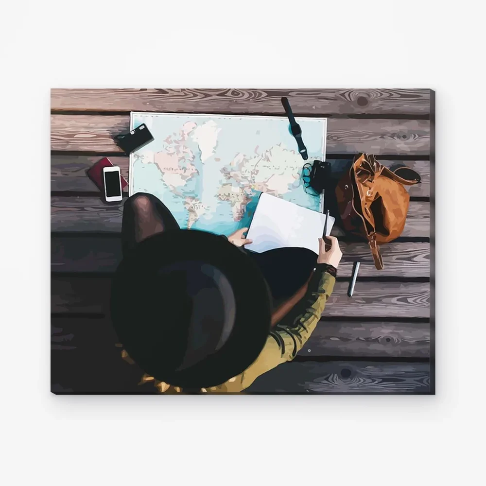 Pintar por Números - Un turista explora el mapa del mundo
