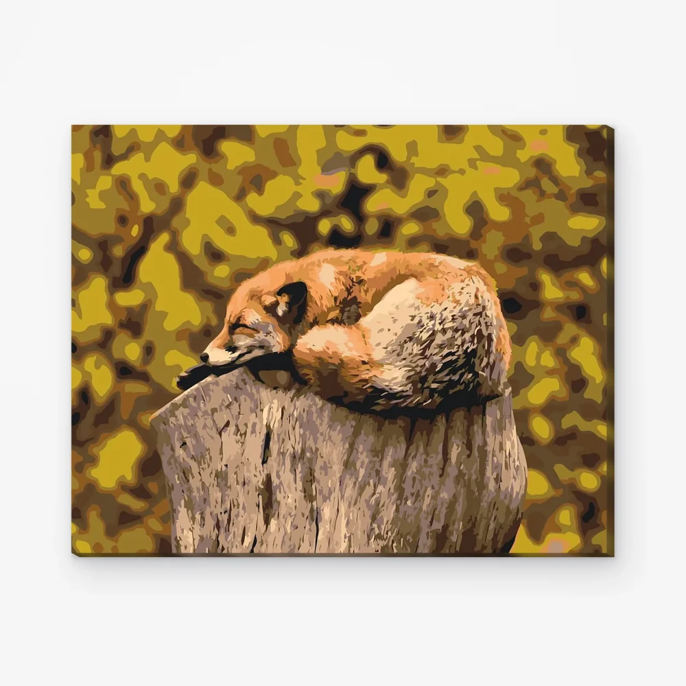 Pintar por Números - Zorro descansando en el tronco de un árbol