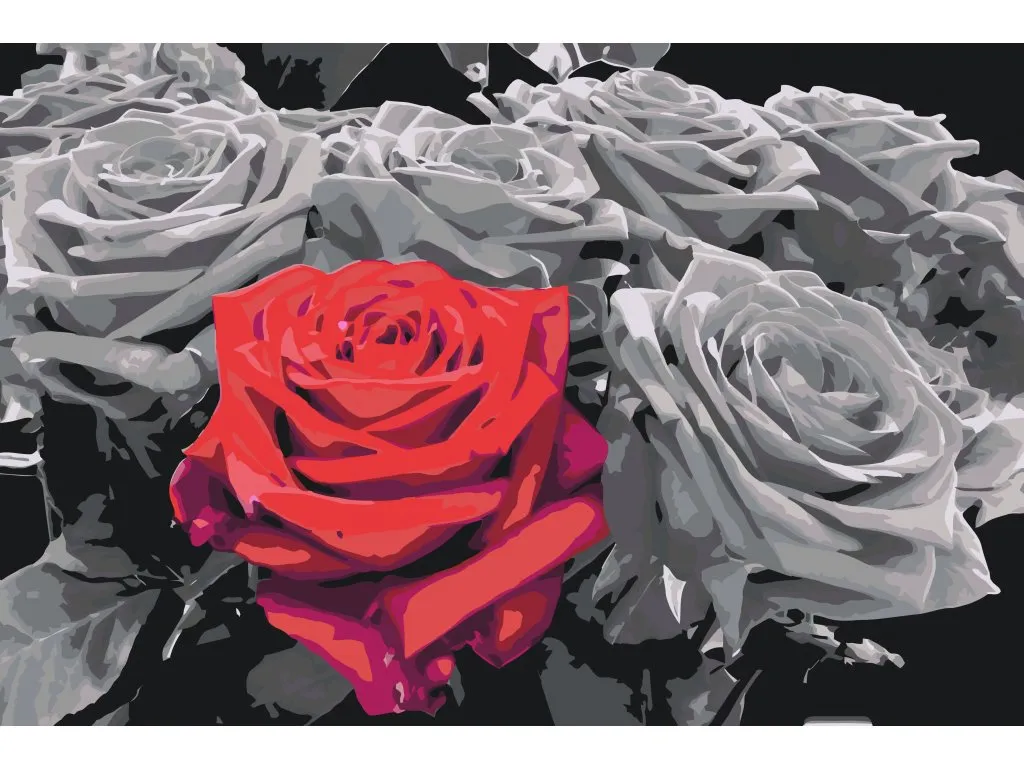 Pintar por Números - Flor roja en un ramo