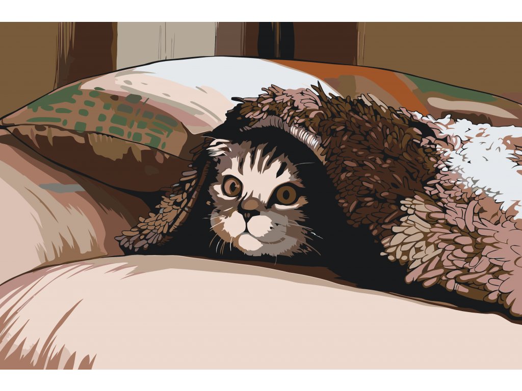 Pintar por Números - Gato bajo la almohada