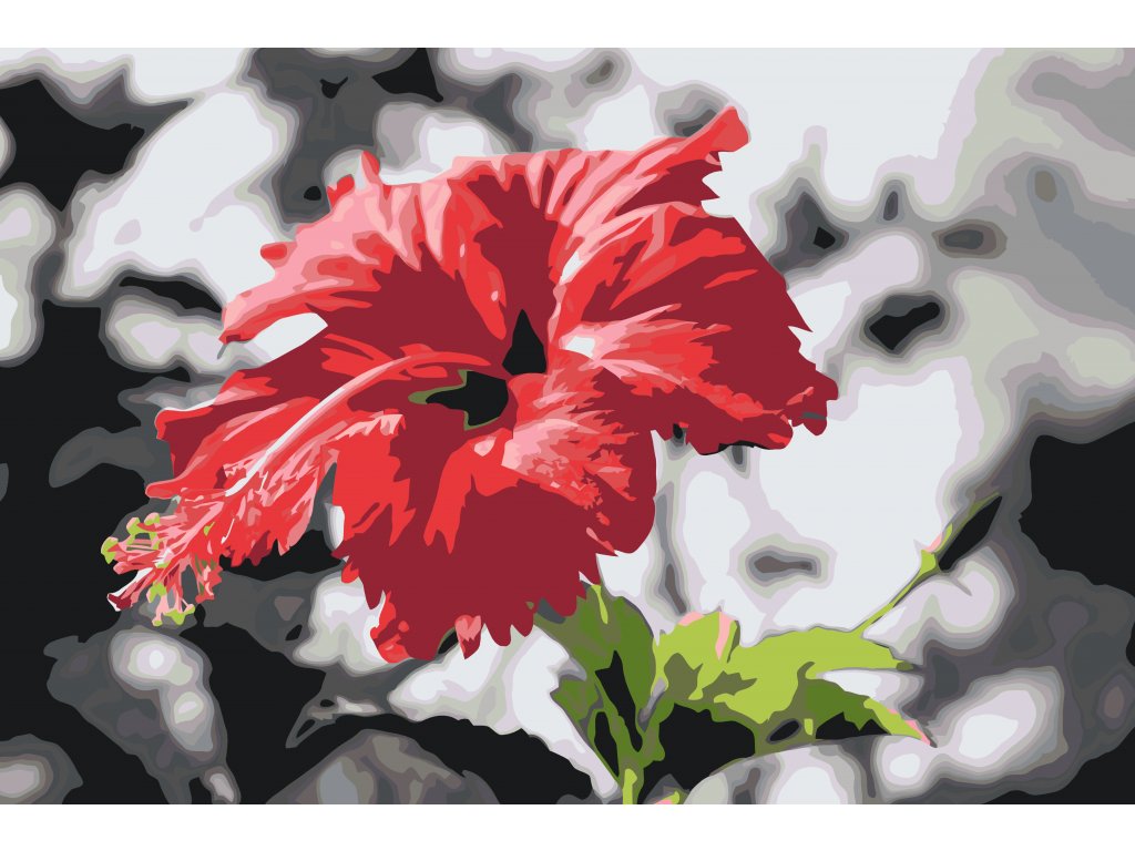 Pintar por Números - Flor roja sobre fondo gris