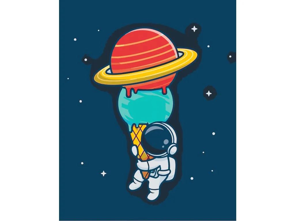 Pintar por Números - Astronauta con un cono de planetas
