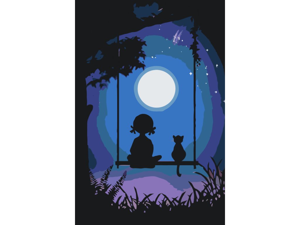 Pintar por Números - Chica con un gato en un columpio