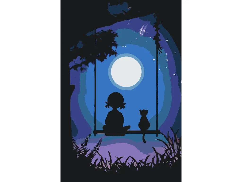Pintar por Números - Chica con un gato en un columpio