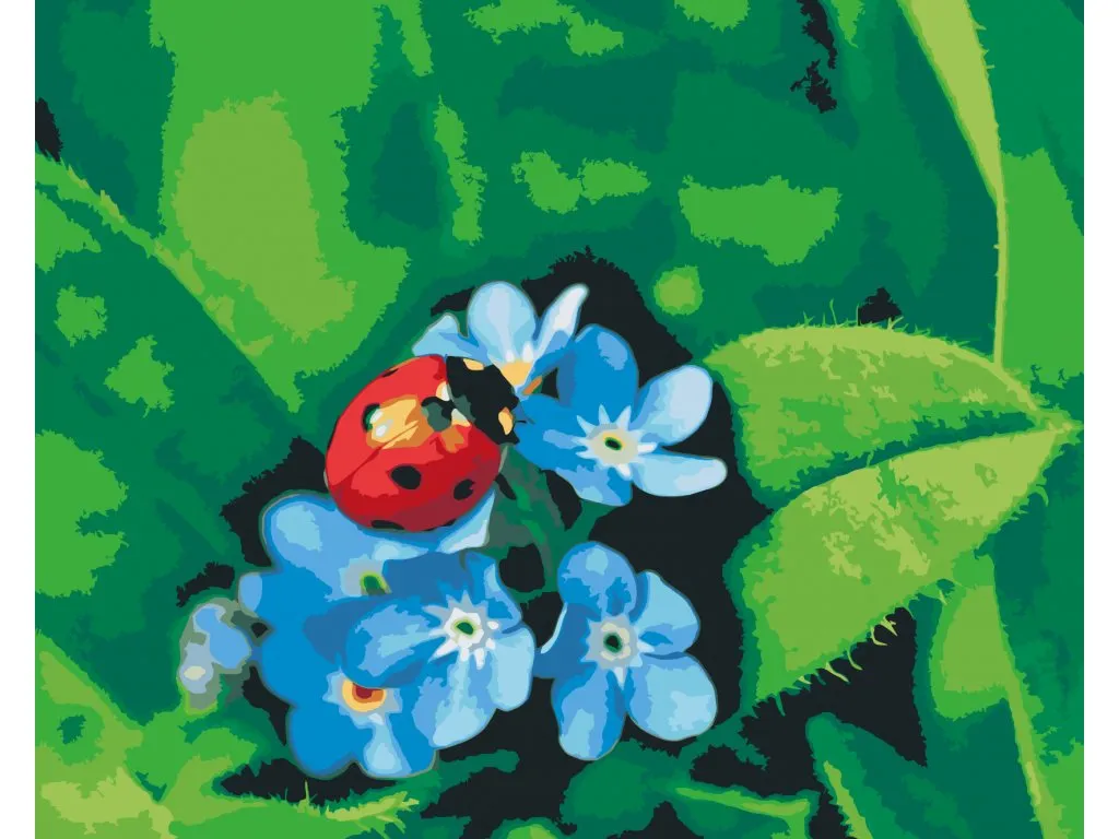 Pintar por Números - Mariquita sobre flores azules