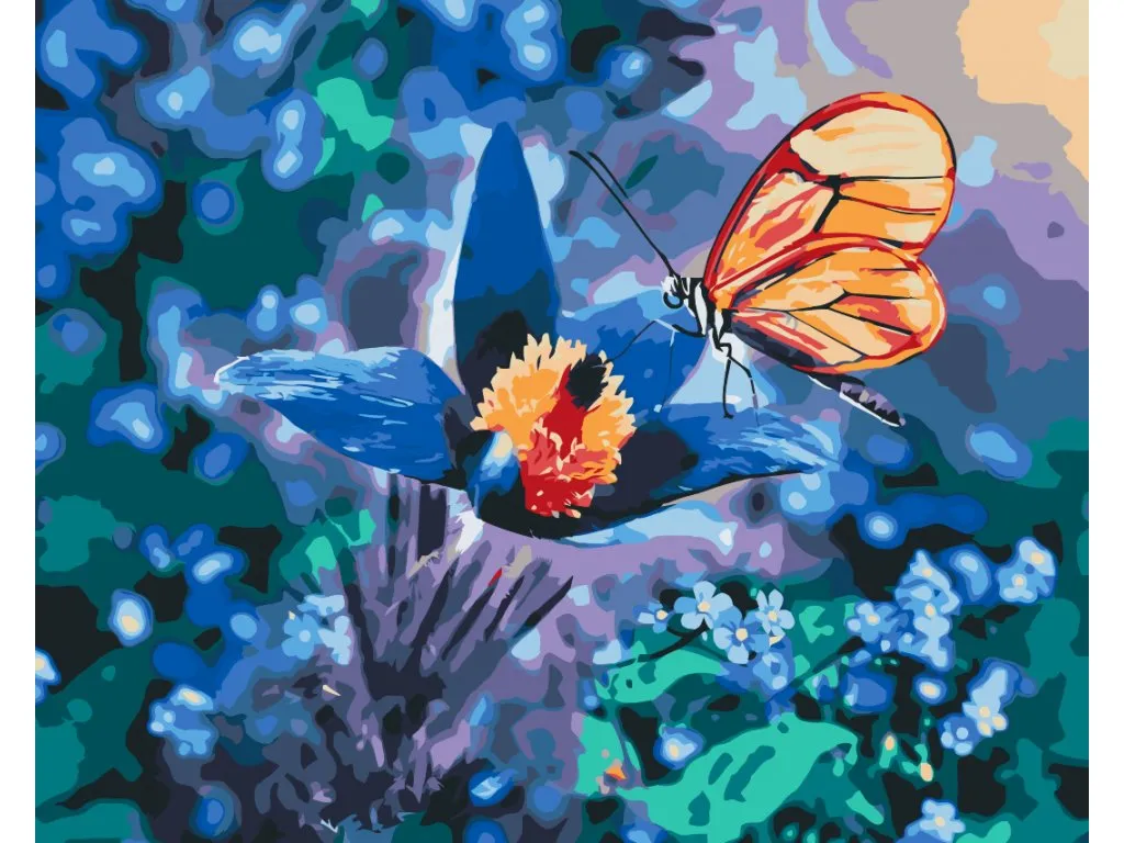 Pintar por Números - Mariposa sobre flor azul