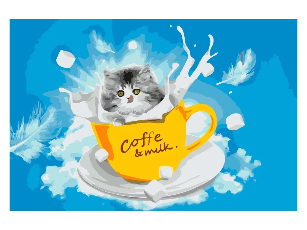 Pintar por Números - Gatito en un vaso de leche