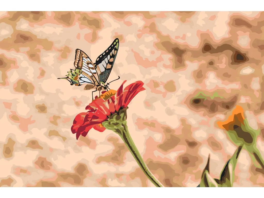 Pintar por Números - Mariposa sobre flor roja 2
