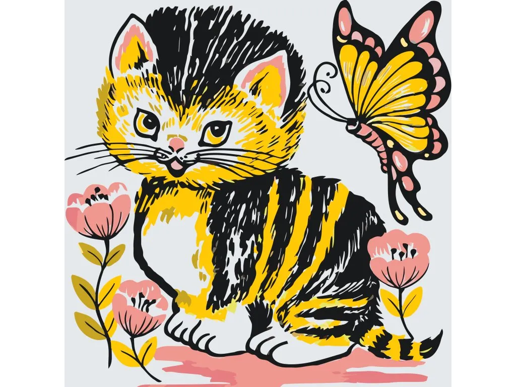 Pintar por Números - Gato con mariposa