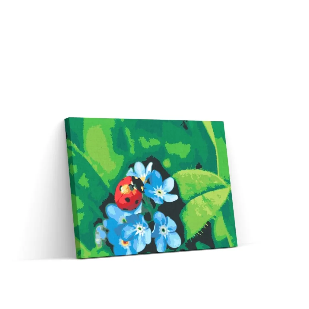 Pintar por Números - Mariquita sobre flores azules
