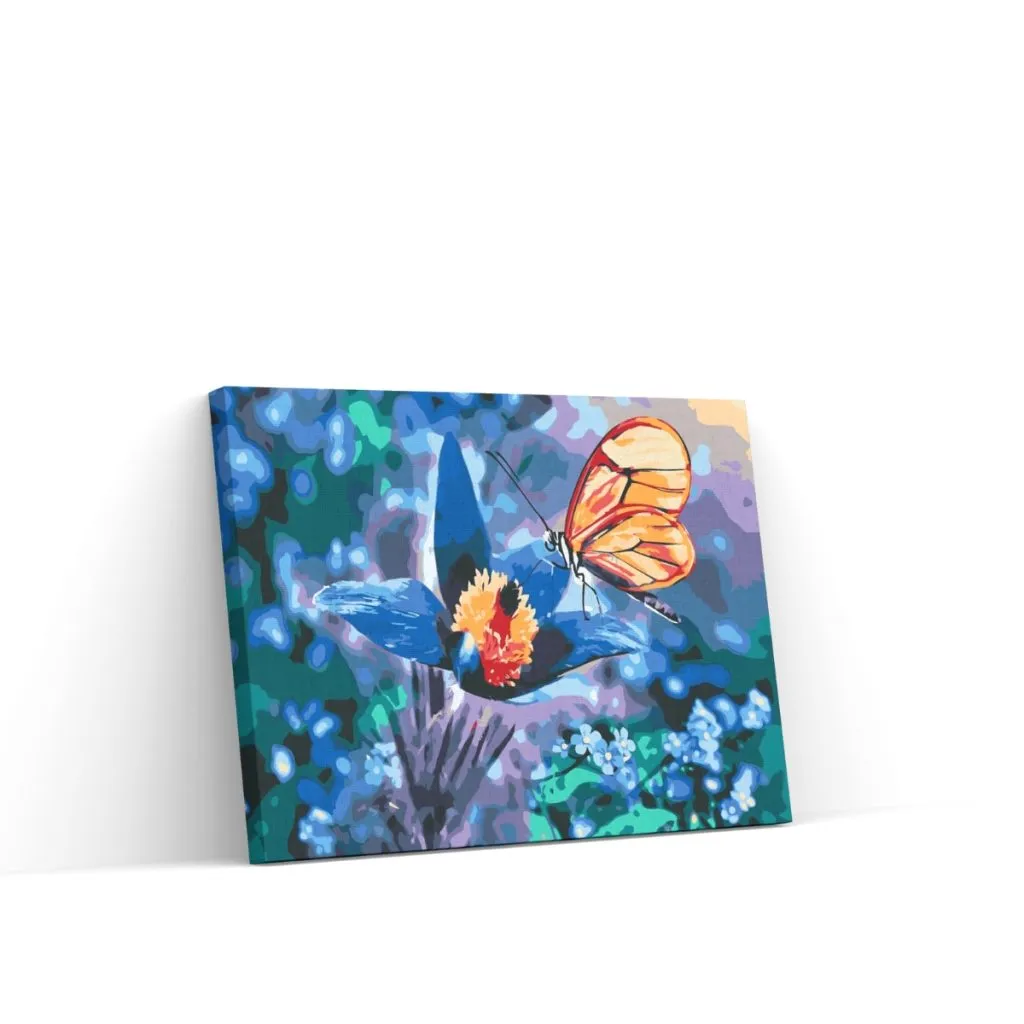 Pintar por Números - Mariposa sobre flor azul