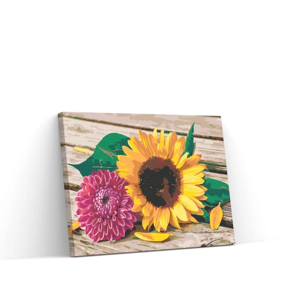 Pintar por Números - Girasol y dalia rosa