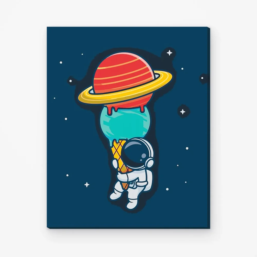 Pintar por Números - Astronauta con un cono de planetas