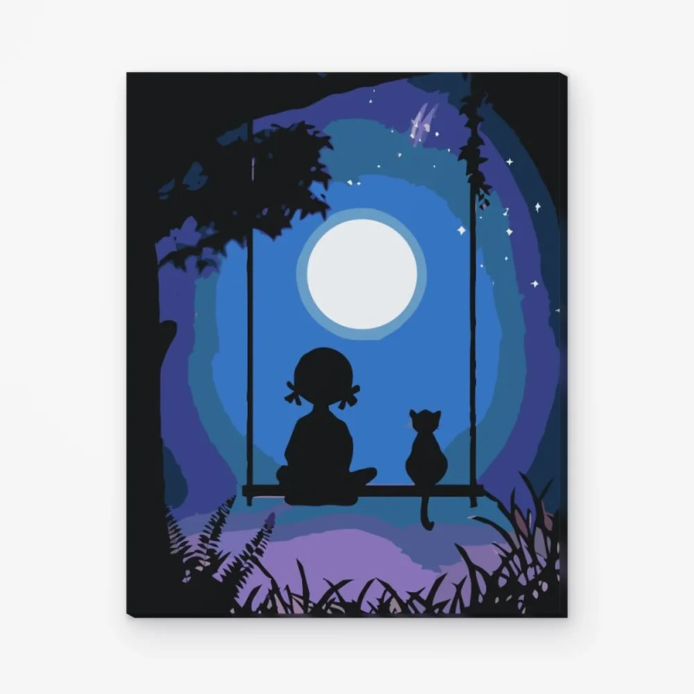 Pintar por Números - Chica con un gato en un columpio