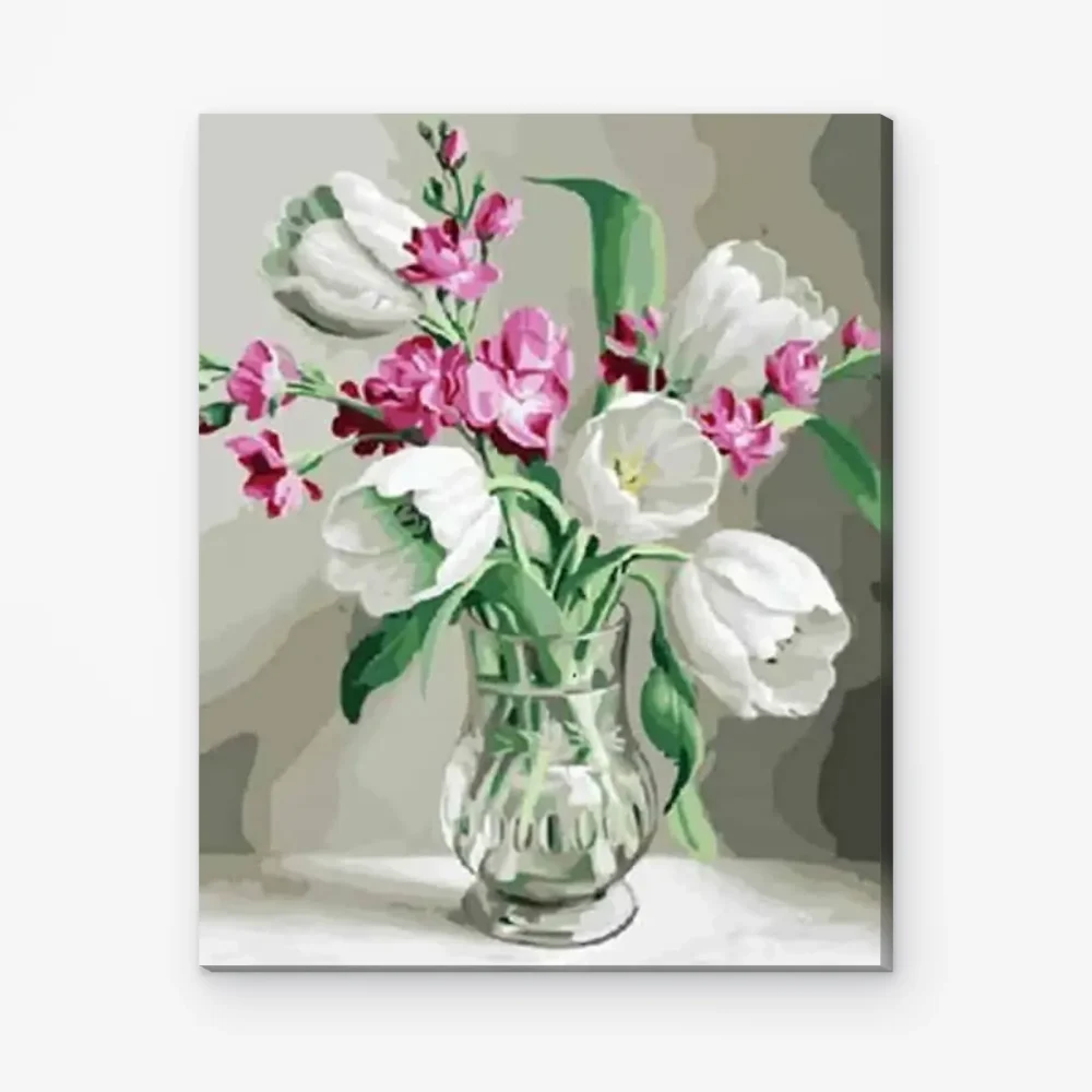 Pintar por Números - Flores de colores en jarrón de cristal II