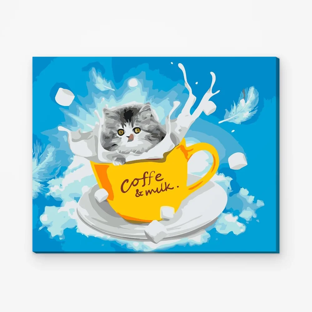 Pintar por Números - Gatito en un vaso de leche