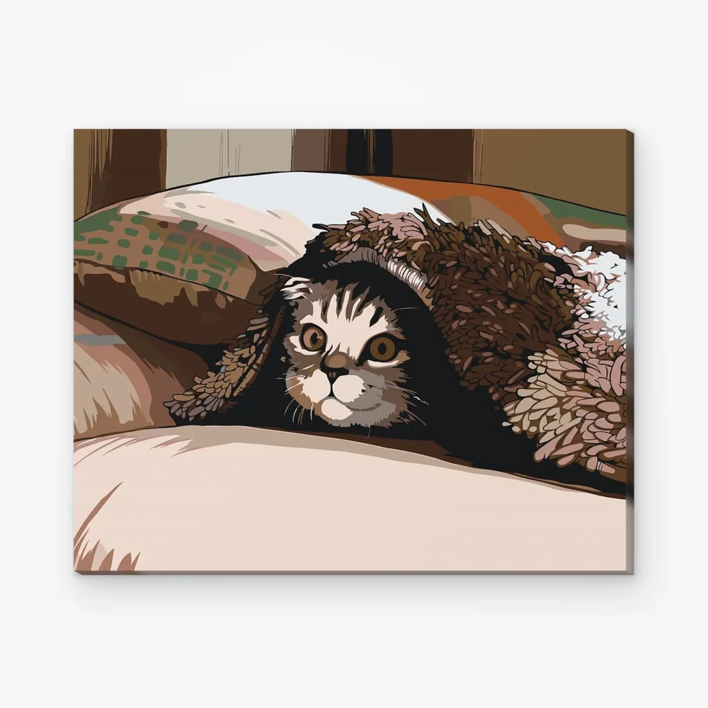 Pintar por Números - Gato bajo la almohada