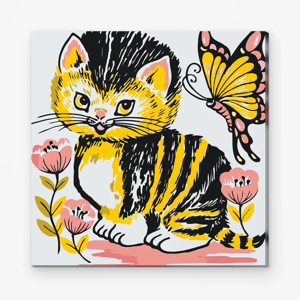 Pintar por Números - Gato con mariposa