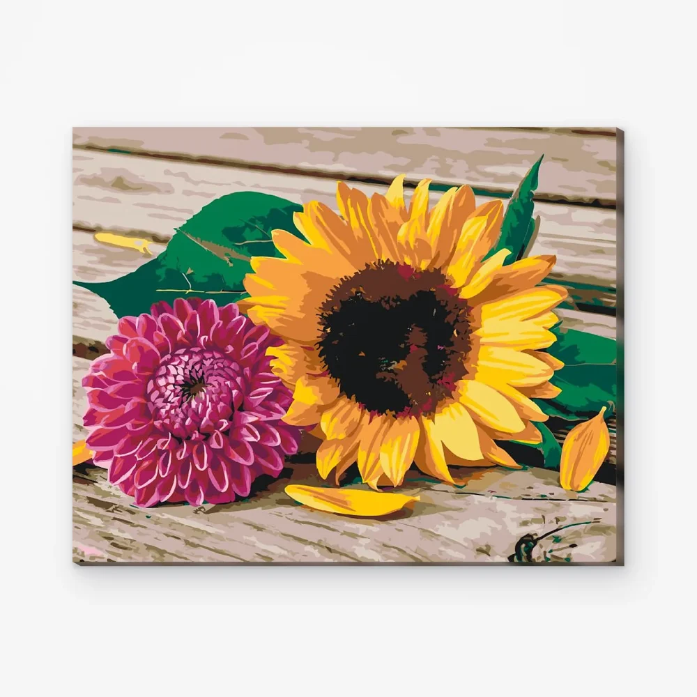 Pintar por Números - Girasol y dalia rosa