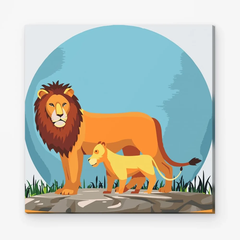 Pintar por Números - León con cachorro para niños