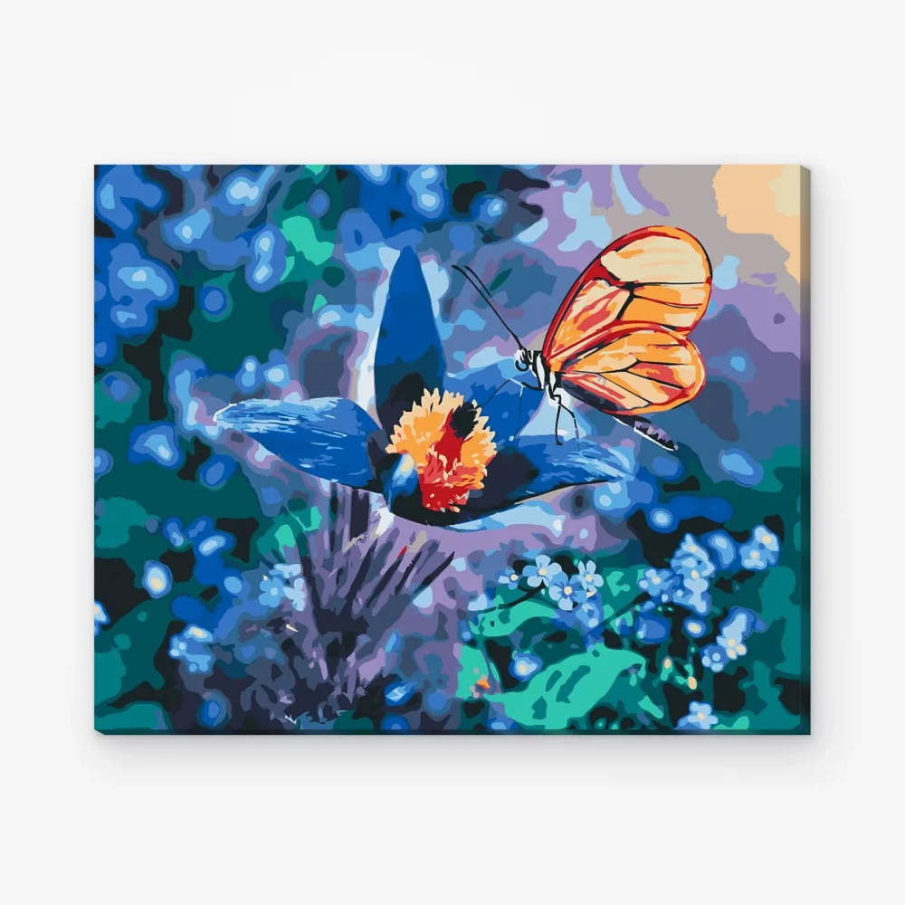 Pintar por Números - Mariposa sobre flor azul